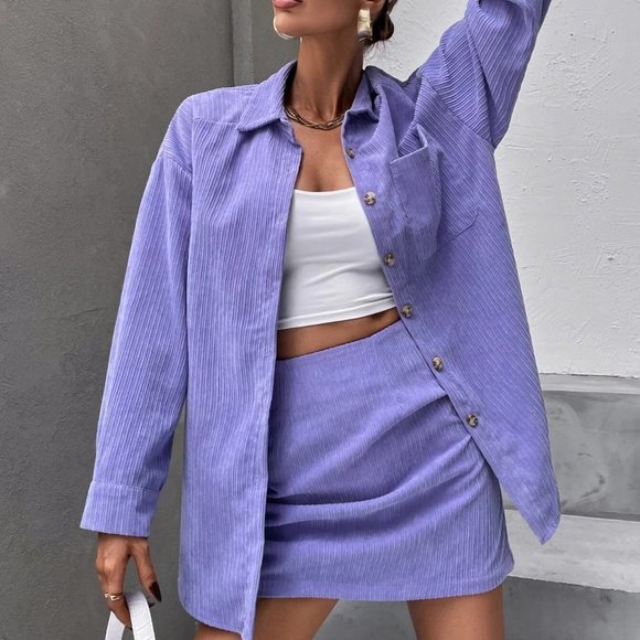 Coord Set Corduroy Blouse & Skirt - purple - Picture 3 of 5